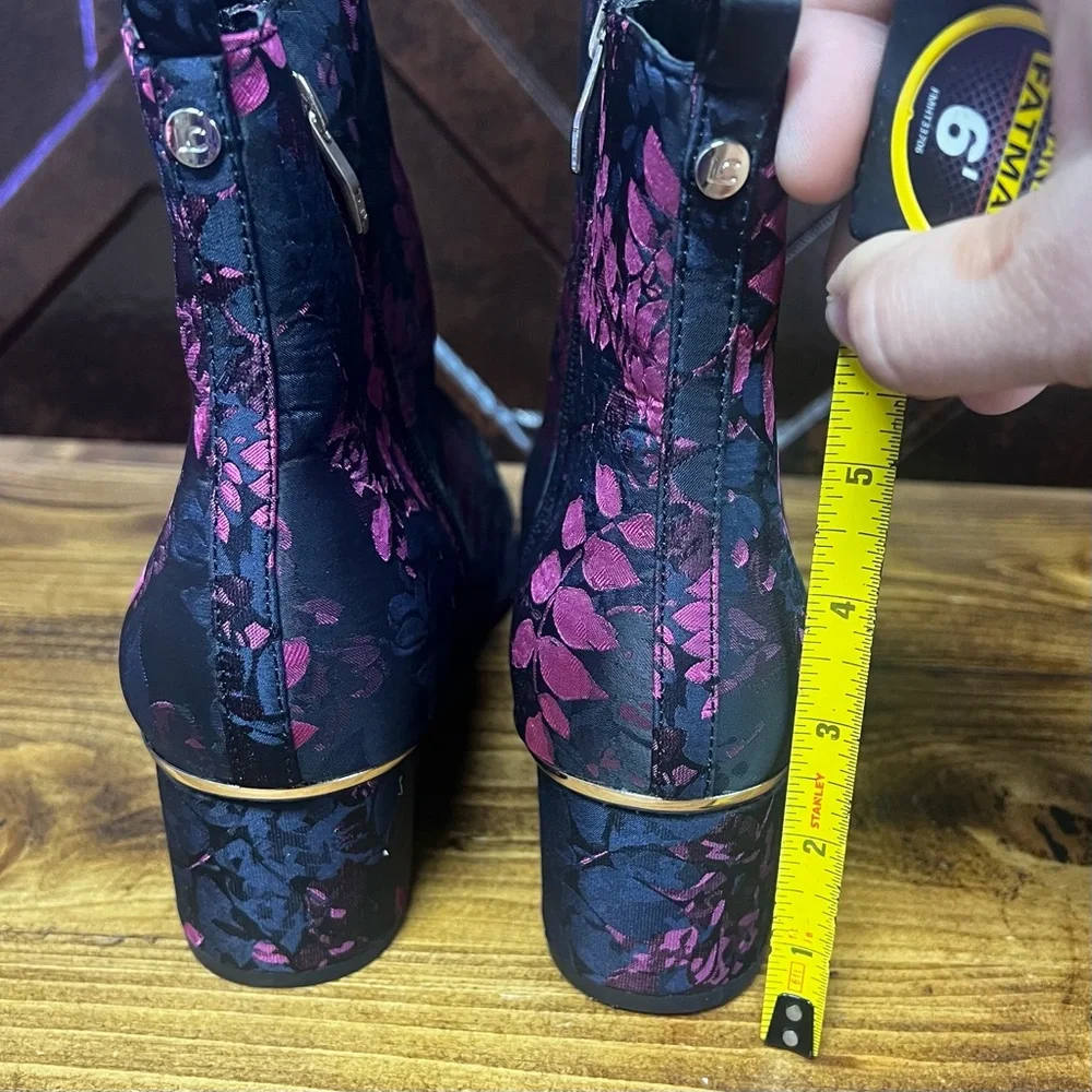 Floral Ankle Boots - Navy, Black and Pink, Liz Claiborne Size 10W - Picture 7 of 16